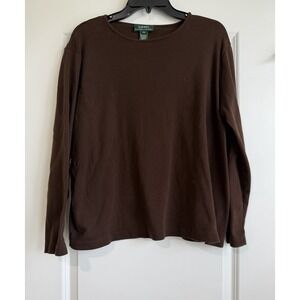Lauren Ralph Lauren Women's Dark Brown Cotton Long Sleeve Top Size 2X
